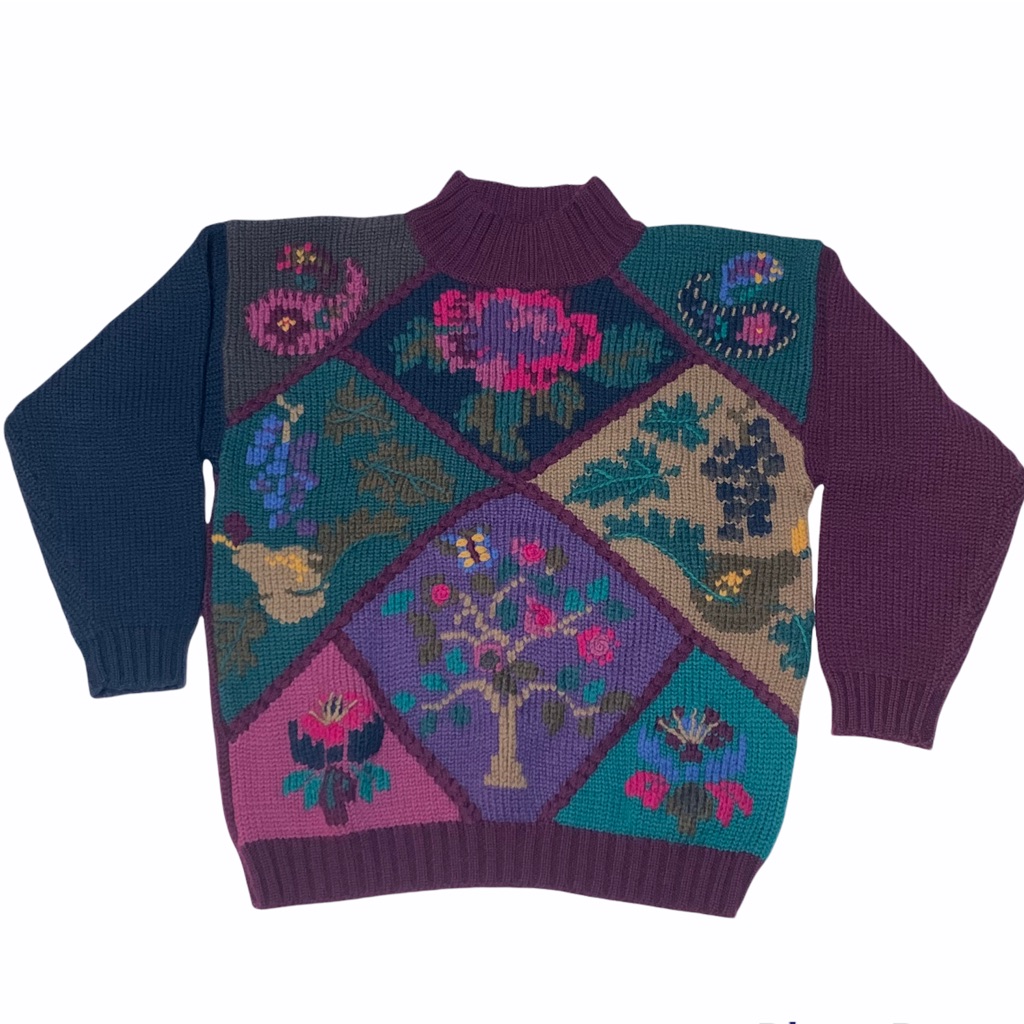 Vintage Eddie Bauer 100 Wool Floral Embroidered Sweater Size L